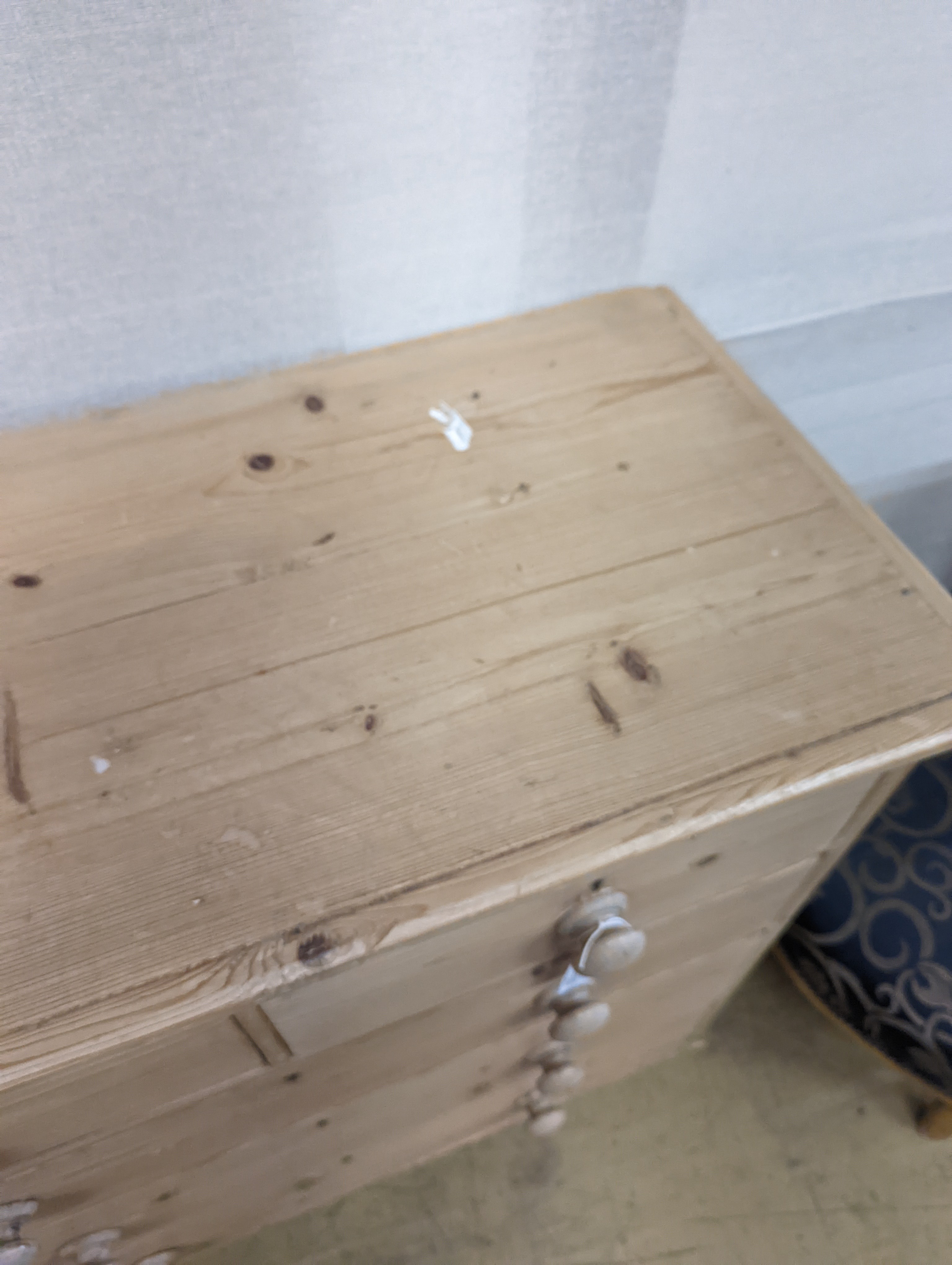 A Victorian pine chest of two short and three long drawers, width 94cm, depth 44cm, height 96cm